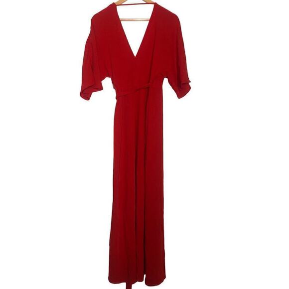 Great Jones Dress Short Sleeve Surplice V-Neck Tie Waist Wrap Maxi Red Small - Picture 6 of 12